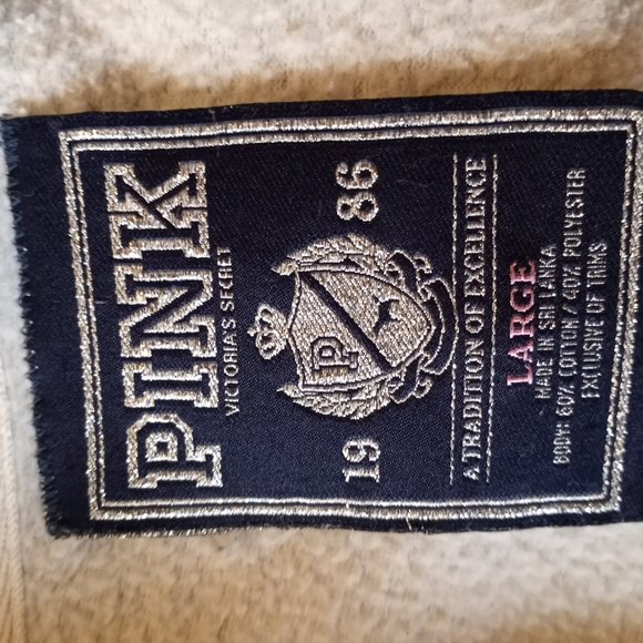 Victoria's Secret PINK Full Zip Hoodie Jacket Large Grey "Peace and Love"-#115 - Picture 4 of 4